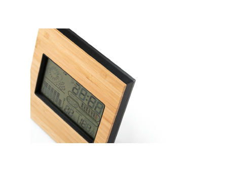 BROMLEY. Tischwetterstation mit LCD-Bildschirm aus ABS und Bambus Werbeartikel