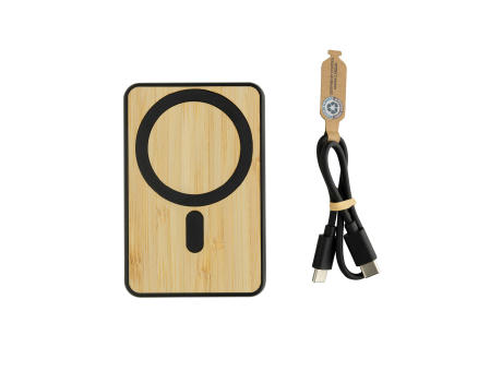 Product image Zen 5000mAh 5W magnetische Bambus-Powerbank aus RCS rPlastik bedrucken