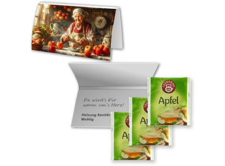 Beuteltee Apfel mit Vitamin C, ca. 1,75g, Werbekarte A6 gefaltet Werbeartikel