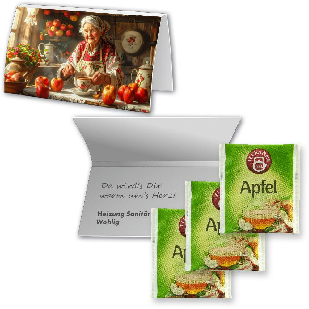 Product image Beuteltee Apfel mit Vitamin C, ca. 1,75g, Werbekarte A6 gefaltet Werbeartikel