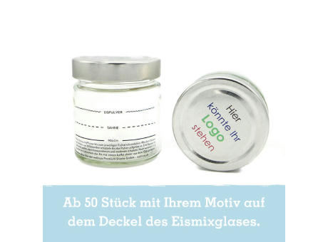 Eismixglas und Portionsbeutel Eispulver im Geschenksäckchen Werbeartikel