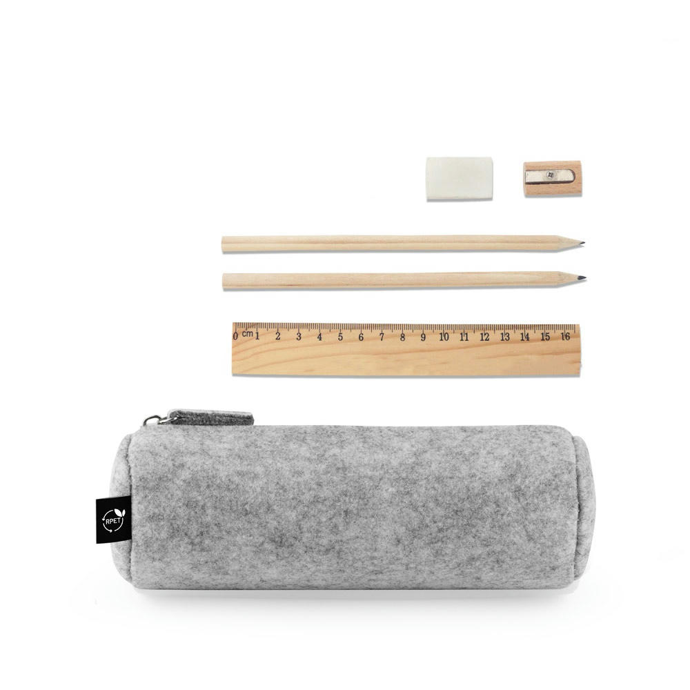 Product image NOMAD. Mehrzwecketui aus recyceltem Filz (100 % rPET) mit Lineal, Bleistiften, Radiergummi und Spitzer Werbeartikel
