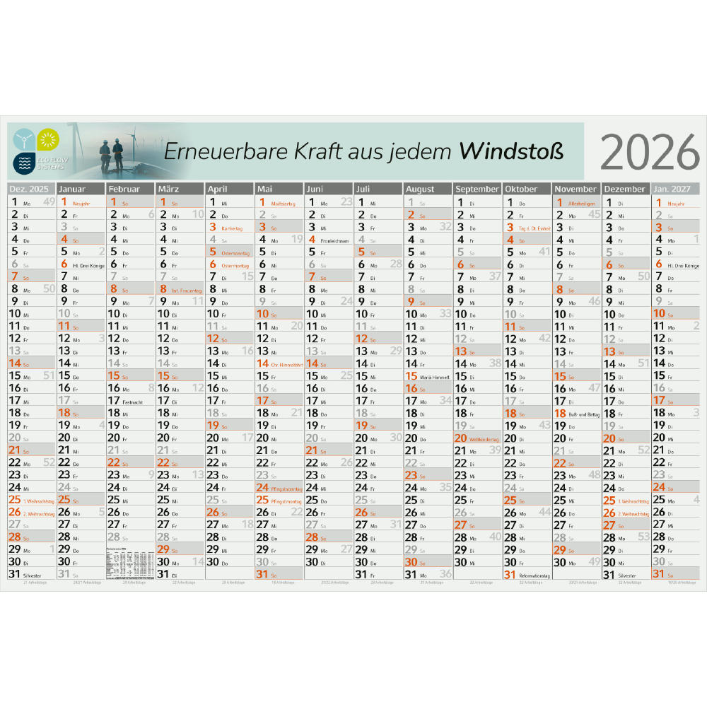 Wandplaner Pure green+blue Werbeartikel