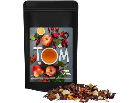 Product image Früchtetee gute Laune, ca. 50g, Standbeutel Midi schwarz Werbeartikel