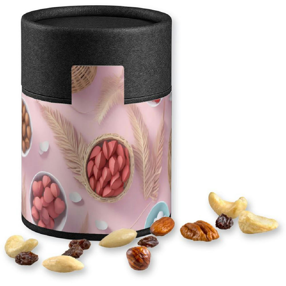 Product image Studentenfutter, ca. 80g, Kraftpapierdose Midi schwarz Werbeartikel