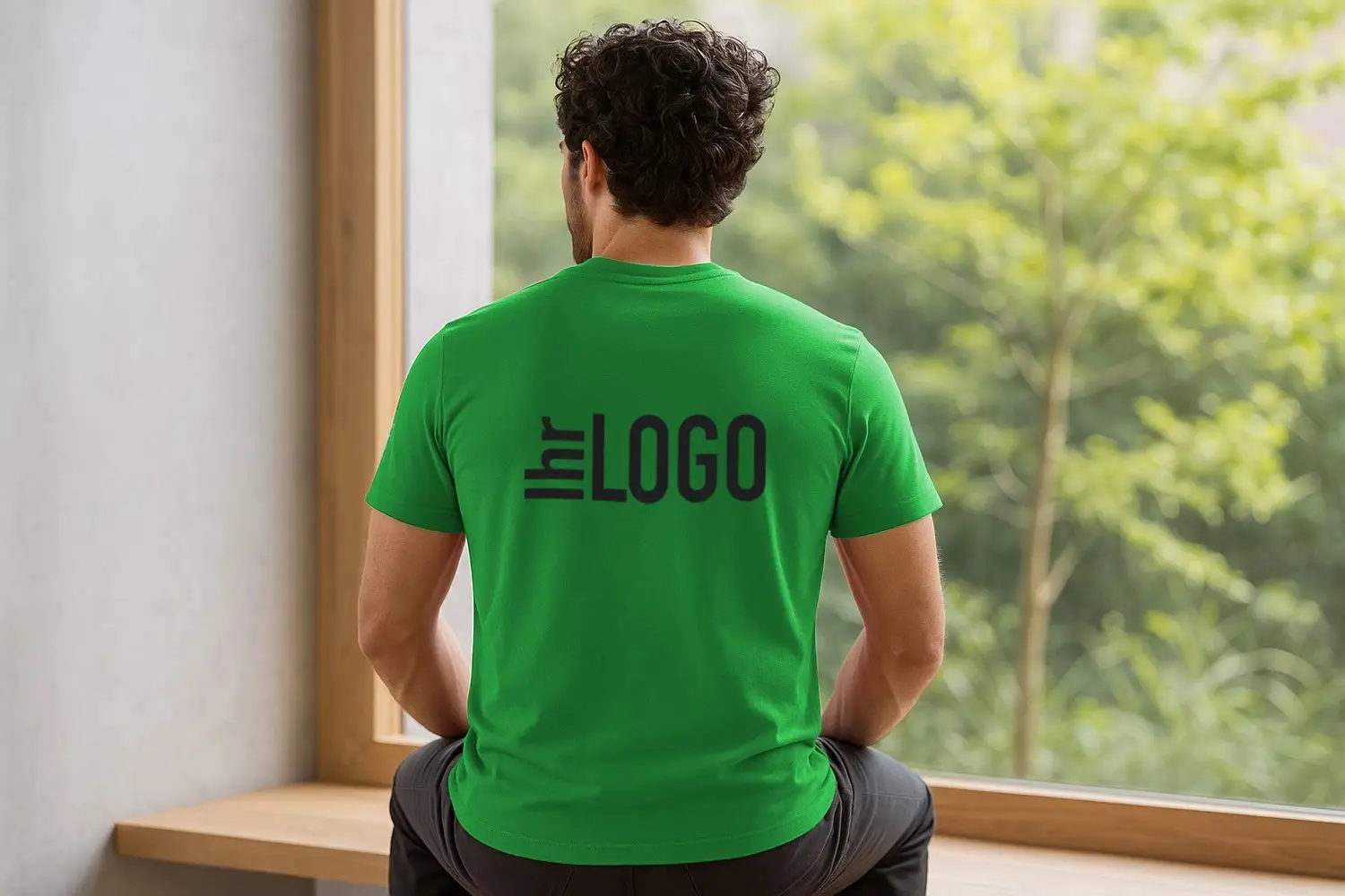 HEROS 150 T-Shirt Herren farngrün Rückseite mit Logo bedruckt – hochwertige Werbeartikel Bekleidung für Branding, Firmenauftritt und Promotion