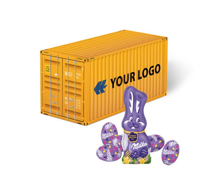 3D Präsent "Container" Ostern mit Milka Schokoladenmischung 3D Präsent "Container" Ostern mit Milka Schokoladenmischung