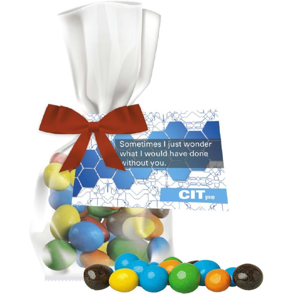 Product image Bunte Schoko Erdnüsse, ca. 30g, Express Flachbeutel mit Schleife mit Werbekarte Werbeartikel