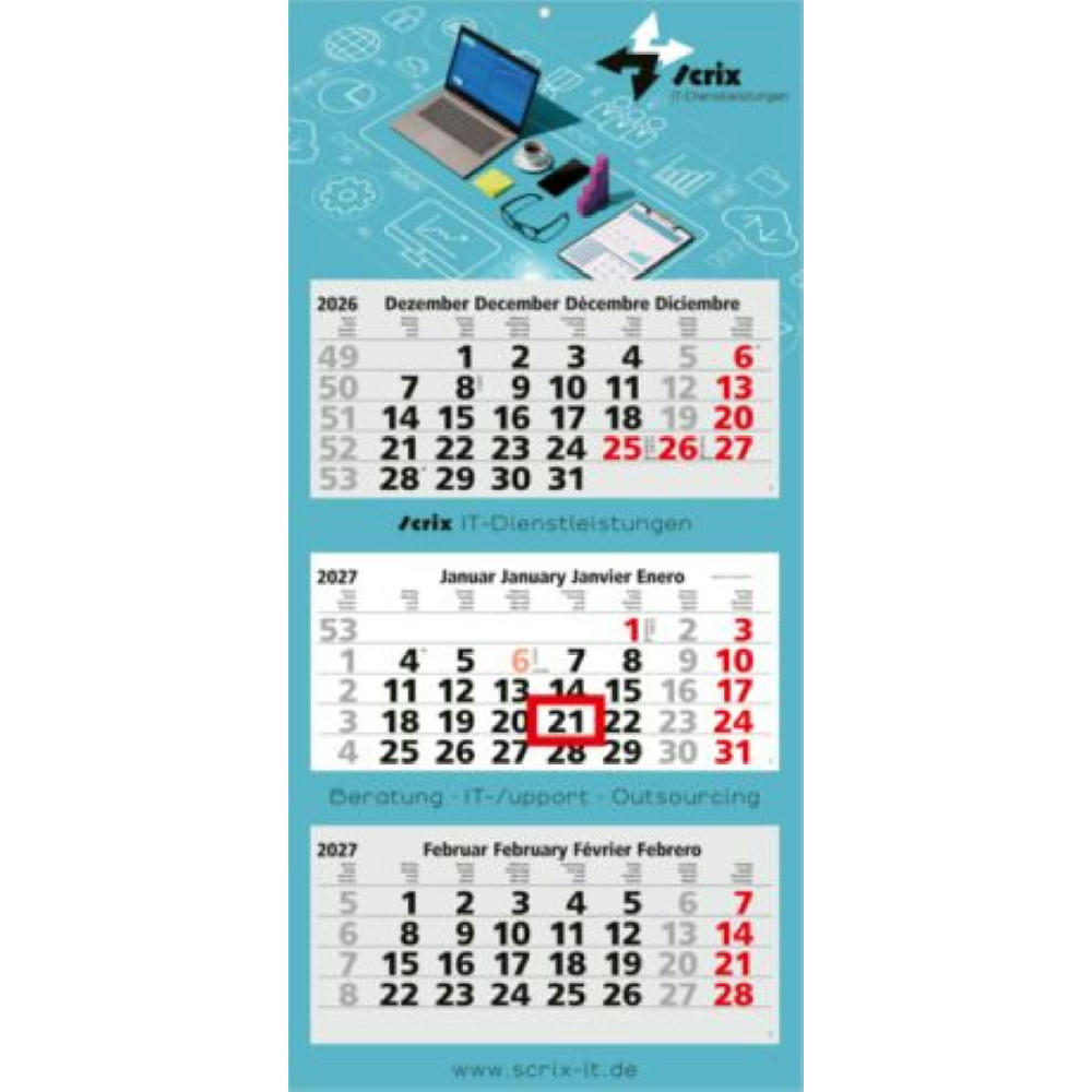3-Monatskalender Maxi Light 3 Bestseller (Mehrblock) Werbeartikel