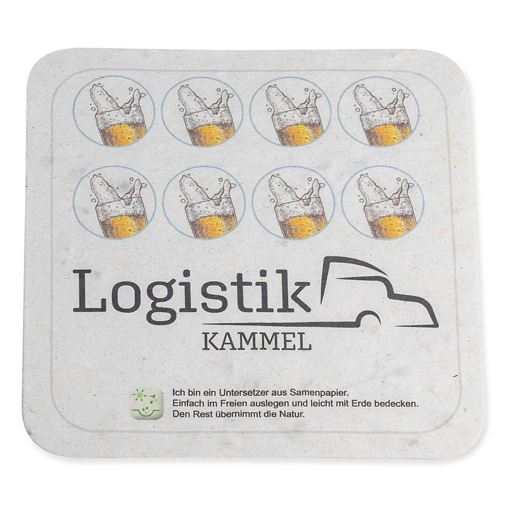 Samenpapier Bierdeckel - eckig, Druck 4/0-c Werbeartikel