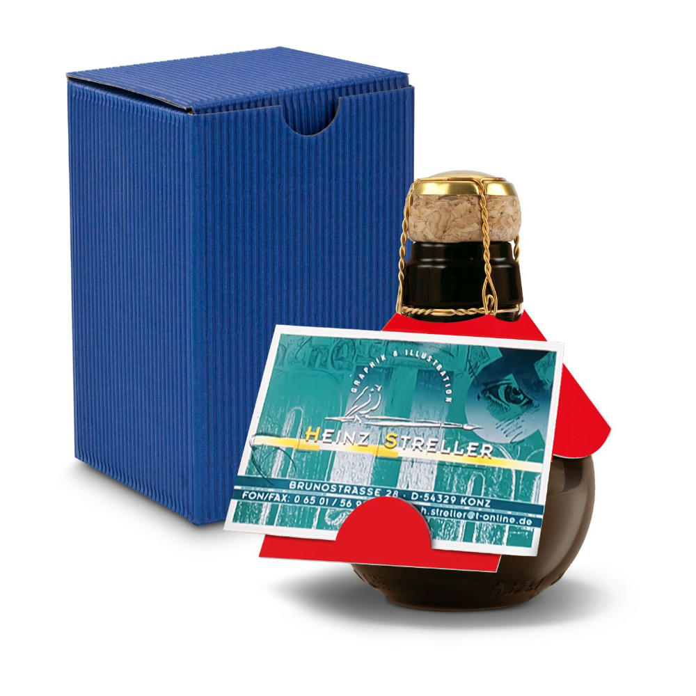 Kleinste Sektflasche der Welt! Visitenkarteneinschub - Inklusive Geschenkkarton in Gelb, 125 ml Werbeartikel