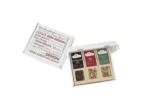 Geschenkkarton mit 3 Tee Spezialitäten Werbeartikel