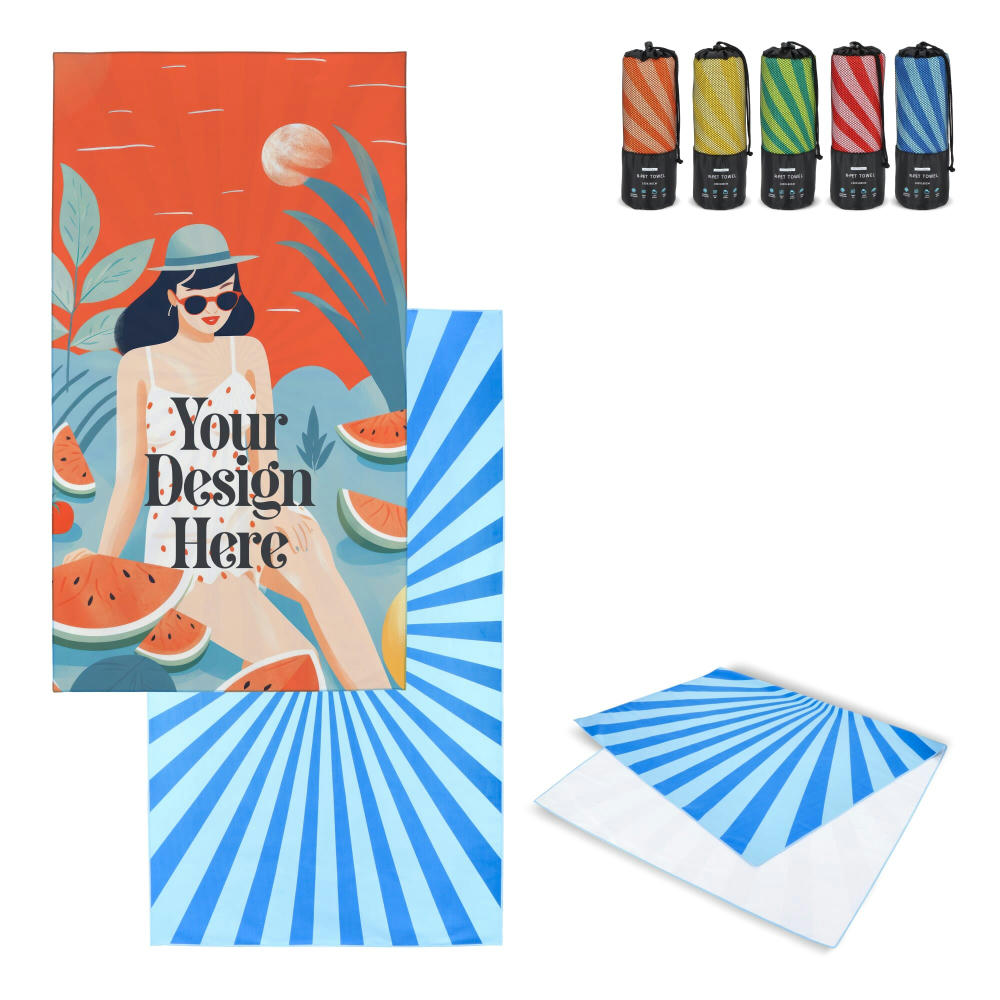 Product image R-PET-Schnelltrocknungs-Strandtuch 100 × 180 cm, Sublimationsdruck Werbeartikel