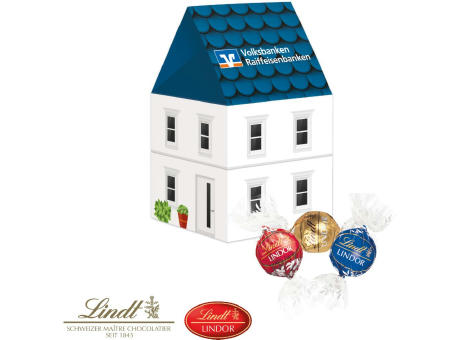 3D Präsent "Haus" mit Lindt Lindor Pralinés Werbeartikel