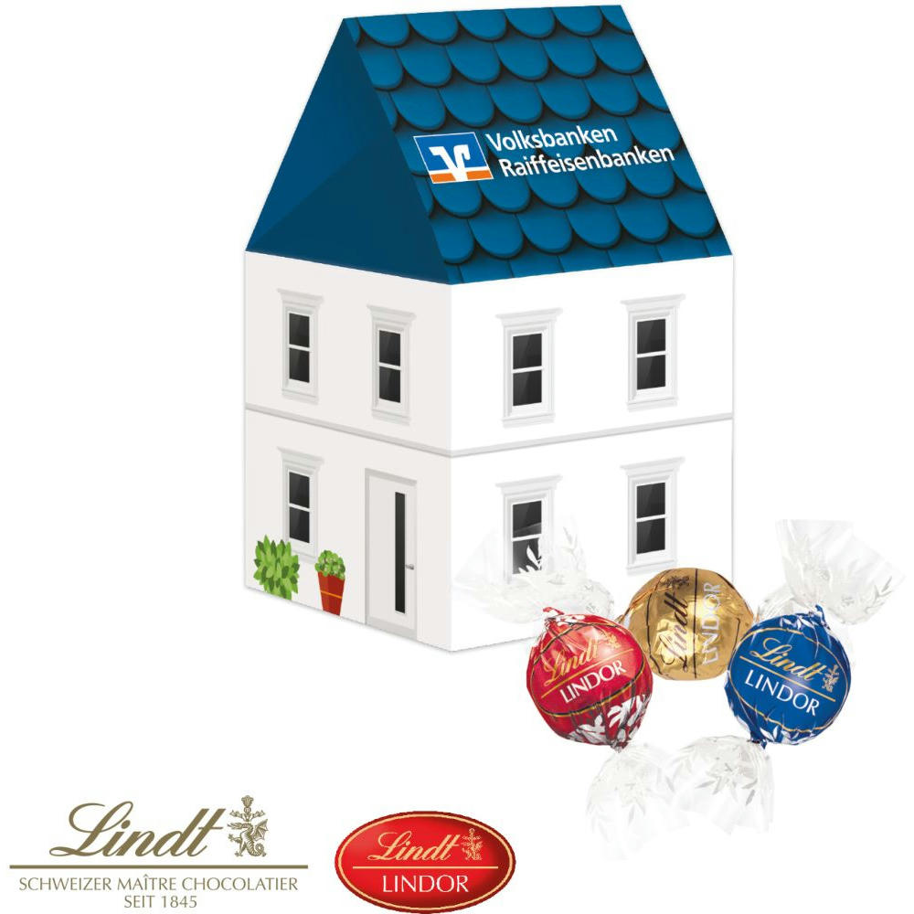 Product image 3D Präsent "Haus" mit Lindt Lindor Pralinés Werbeartikel