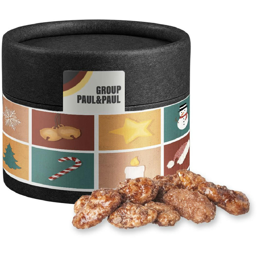 Product image Feuergebrannte Mandeln, ca. 40g, Kraftpapierdose Mini schwarz Werbeartikel