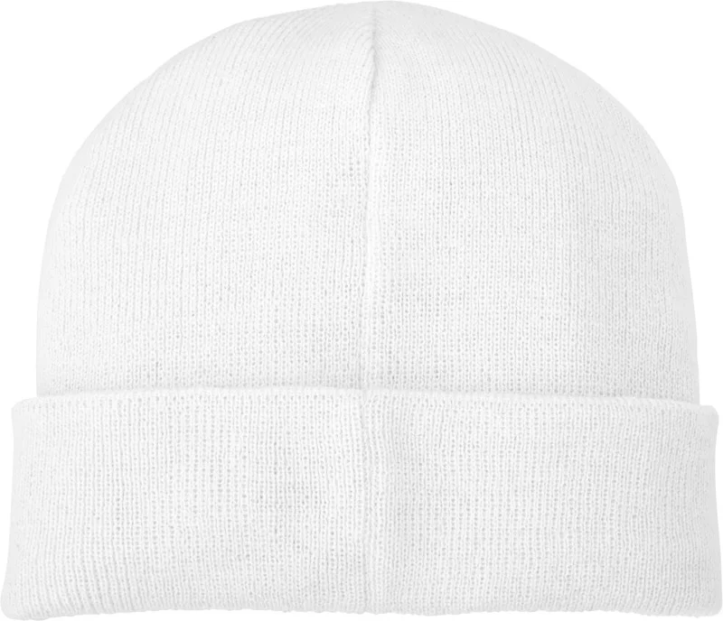 Boreas Beanie in Weiß mit Rückseiten-Detail – stylischer Werbeartikel für Winter und Corporate Branding