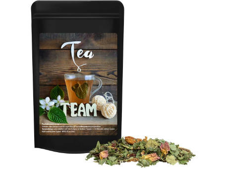 Product image Kräutertee Glücksgefühle, ca. 15g, Standbeutel Mini schwarz Werbeartikel