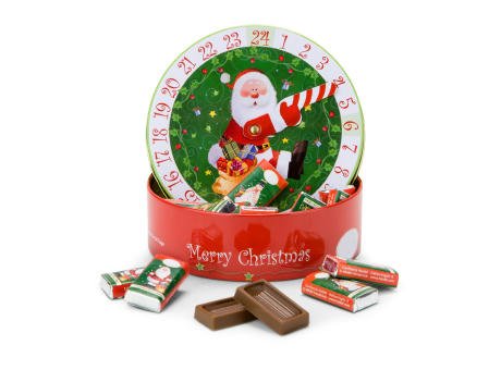 Geschenkartikel / Präsentartikel: Runder Schokoladen Adventskalender Werbeartikel