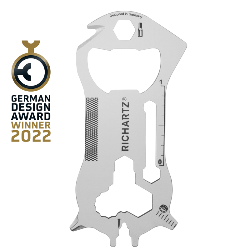 RICHARTZ Key tool work: flaches Multitool mit Flaschenöffner und Lineal, German Design Award 2022 – Werbeartikel mit Logo