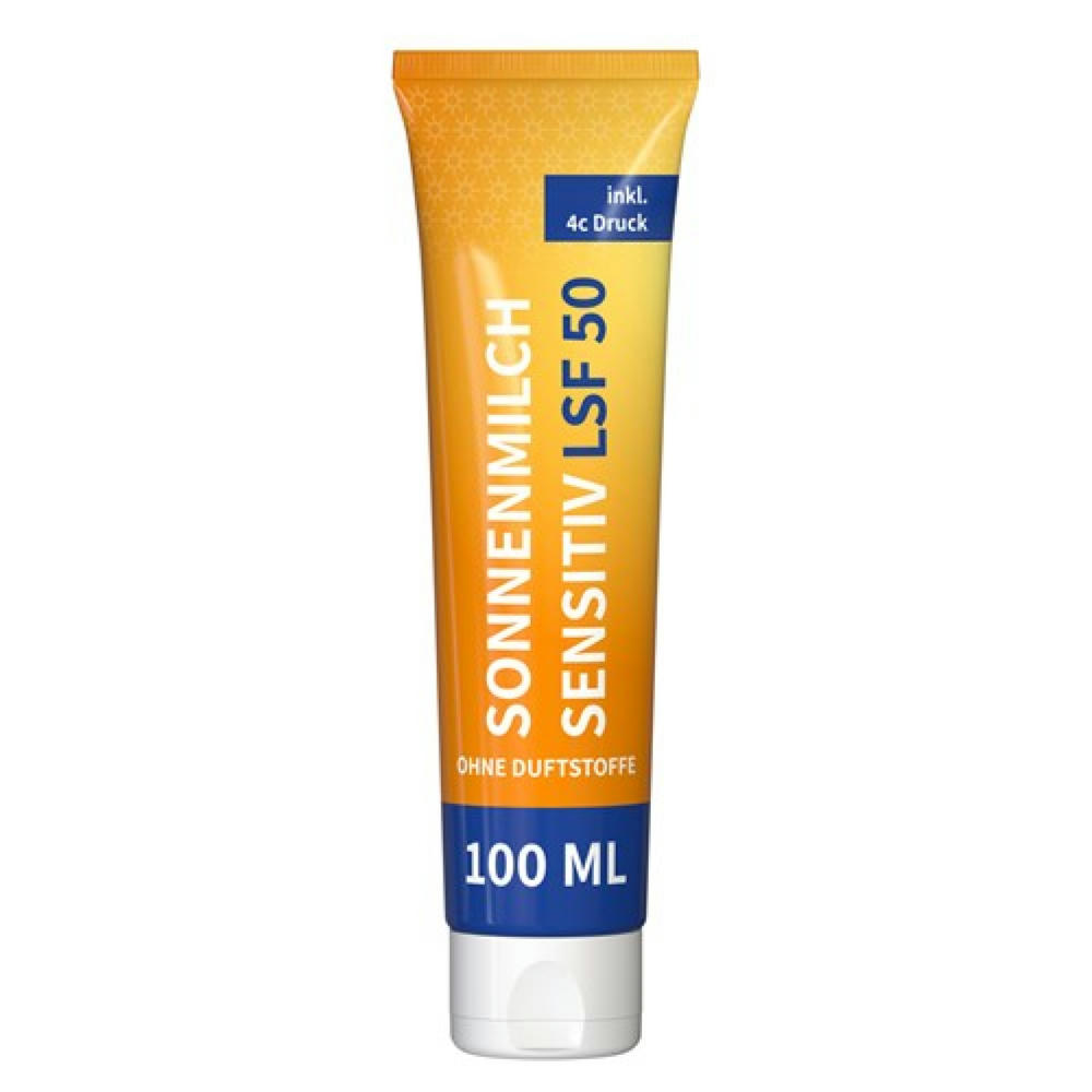 100 ml Tube - Sonnenmilch LSF 50 (sensitiv) - FullbodyPrint Werbeartikel