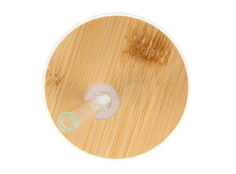 Glas mit Bambusdeckel &amp; Strohhalm 450ml Werbeartikel