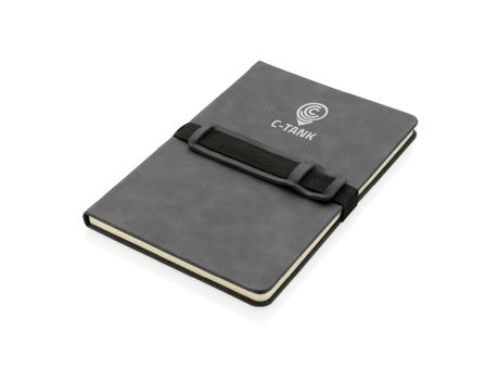 Deluxe Hardcover PU Notizbuch mit Handy- und Stiftehalter Werbeartikel