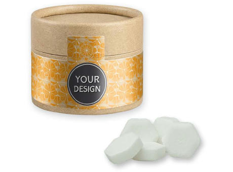 Product image Traubenzucker Orange Drops, ca. 40g, Kraftpapierdose Mini Werbeartikel