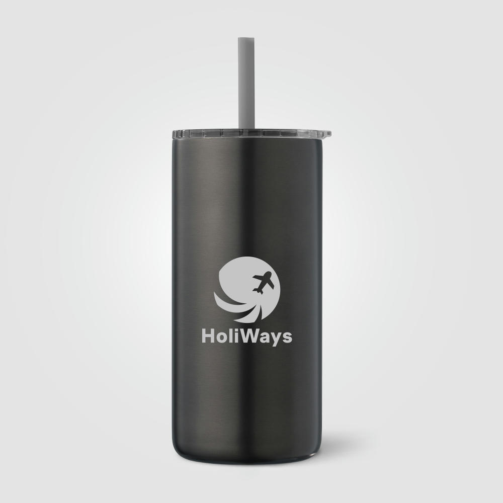 Product image Borealis Recycling-Edelstahlbecher mit Trinkhalm - 475 ml Werbeartikel