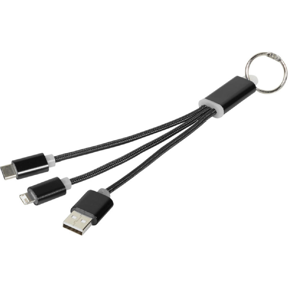 Product image Metal 3-in-1 Ladekabel mit Schlüsselanhänger Werbeartikel