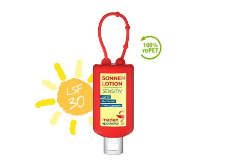 50 ml Bumper rot - Sonnenmilch LSF 30 (sensitiv) - Body Label Werbeartikel