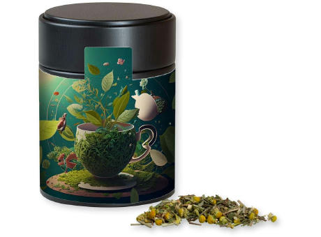 Kräutertee Kräuterfantasie, ca. 30g, Metalldose Midi schwarz Werbeartikel