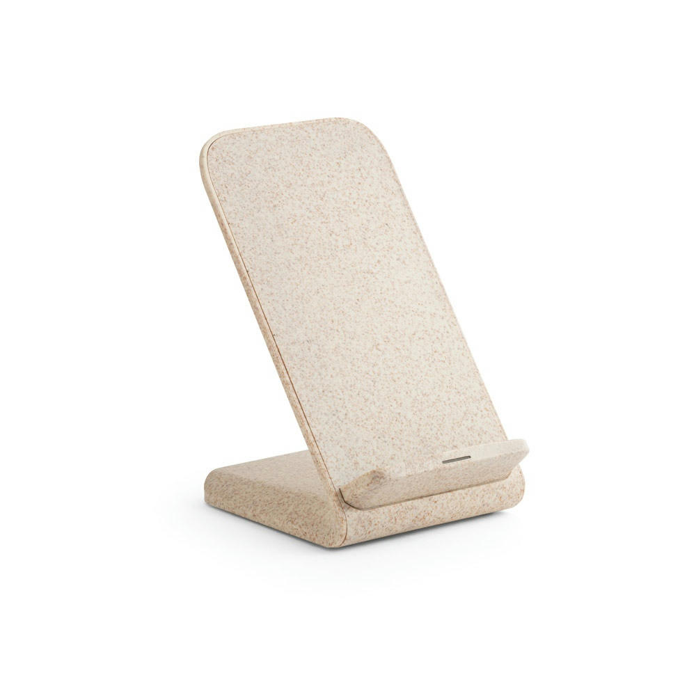 Product image ENGLERT. Smartphone-Halter mit schnellem 10W wireless Ladegerät aus Recyceltes ABS (100% rABS) und Weizenstroh Werbeartikel