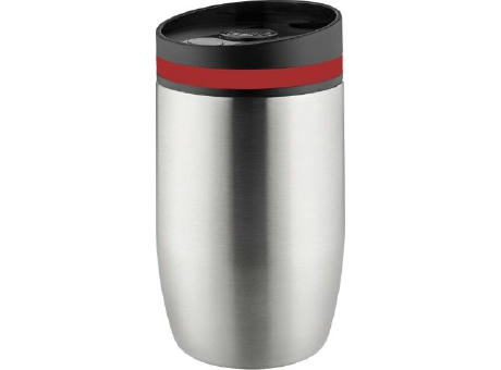 Product image Metmaxx® Thermobecher "CremaOfficinaBudget“ silber/Ring Rot Werbeartikel