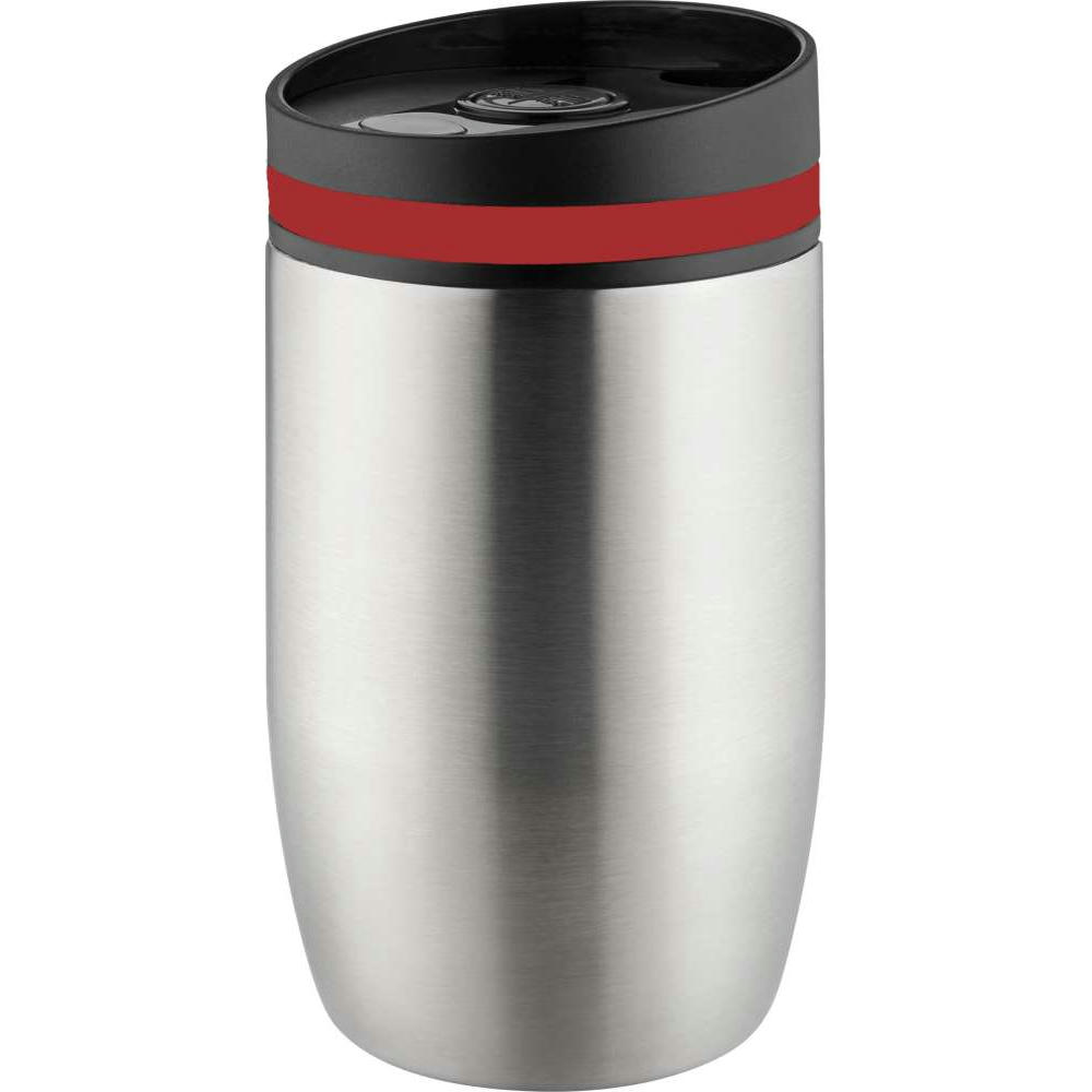 Product image Metmaxx® Thermobecher "CremaOfficinaBudget“ silber/Ring Rot Werbeartikel
