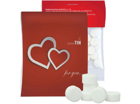 Pfefferminz Drops zuckerfrei, ca. 15g, Express Midi-Tüte mit Werbereiter Werbeartikel