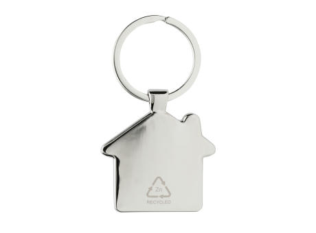 Schlüsselring Haus aus RCS rec. Zinklegierung mit Bambus Werbeartikel