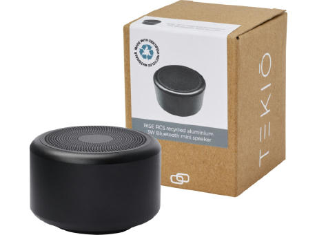 Rise 3 W Mini-Bluetooth®-Lautsprecher aus recyceltem RCS Aluminium  Werbeartikel