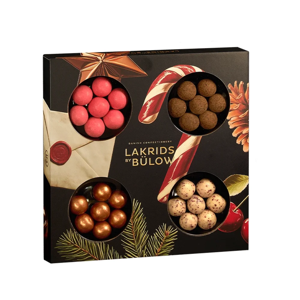 Lakrids by Bülow Small Winter Selection Box mit vier Sorten Lakritzkugeln – Lakritz Geschenkbox