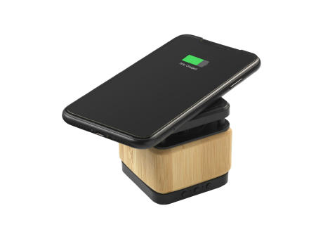 Bamboo Block Speaker mit kabellosem Ladegerät Werbeartikel