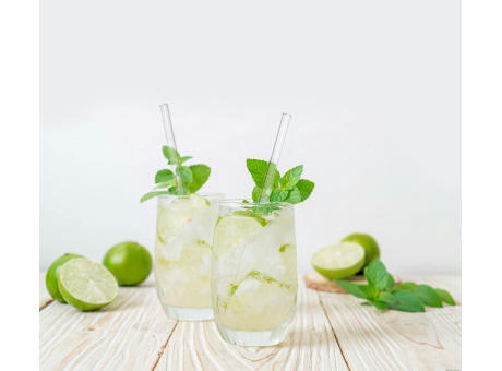 Strohhalm-Set aus 2 Glas-Trinkhalmen mit Reinigungsbürste Werbeartikel