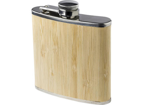 Flachmann aus Edelstahl und Bambus Hayden Werbeartikel