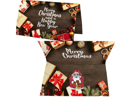 Product image Mini Schoko-Weihnachtsmänner, ca. 7g, Werbekarte A6 gefaltet bedrucken