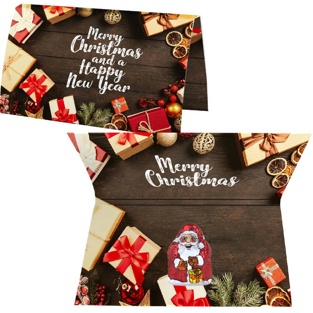 Product image Mini Schoko-Weihnachtsmänner, ca. 7g, Werbekarte A6 gefaltet Werbeartikel