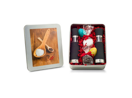 Product image Geschenkset / Präsenteset: Oster Salz- & Pfeffermühlen Set - in Silberdose Werbeartikel