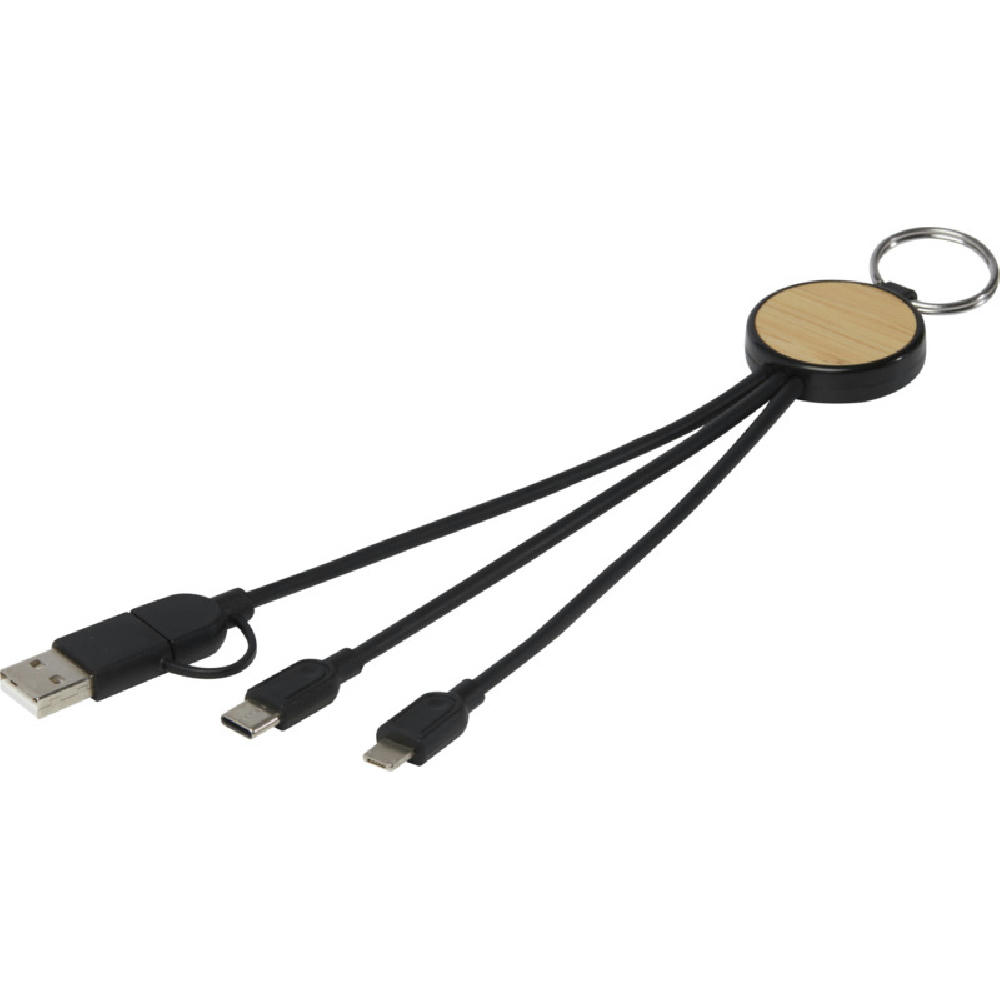Product image Tecta 6-in-1 Ladekabel mit Schlüsselring aus recyceltem Kunststoff und Bambus Werbeartikel