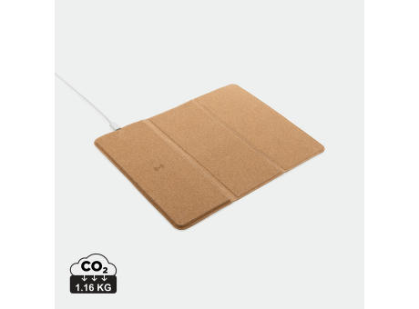 Product image Wireless 10W Kork-Mauspad mit Ladefunktion und Ständer Werbeartikel