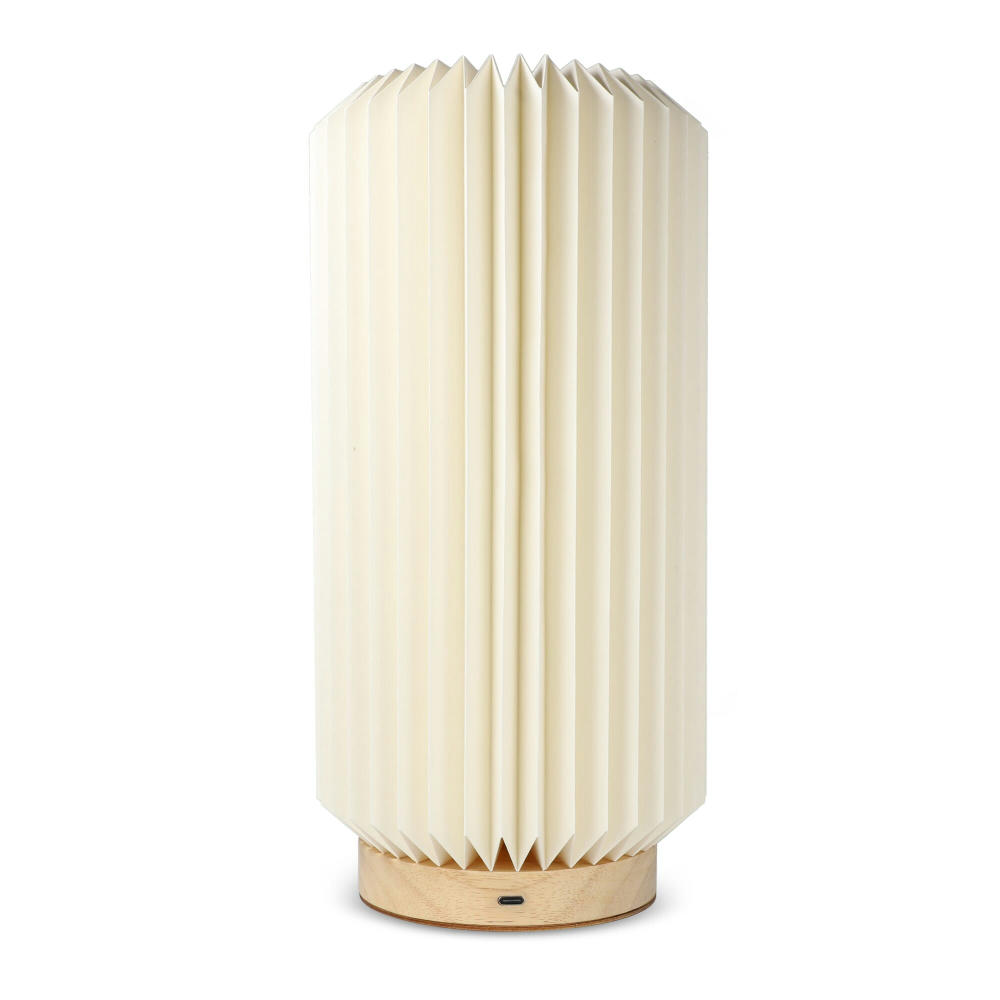 Coollux faltbare Papier-LED-Lampe Aurora Tall auf Holzsockel, 32cm Werbeartikel