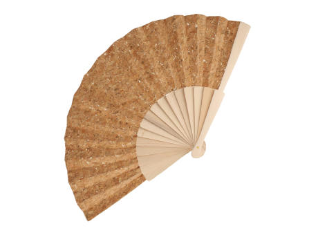 Product image Fächer aus Holz mit Korkgewebe Werbeartikel