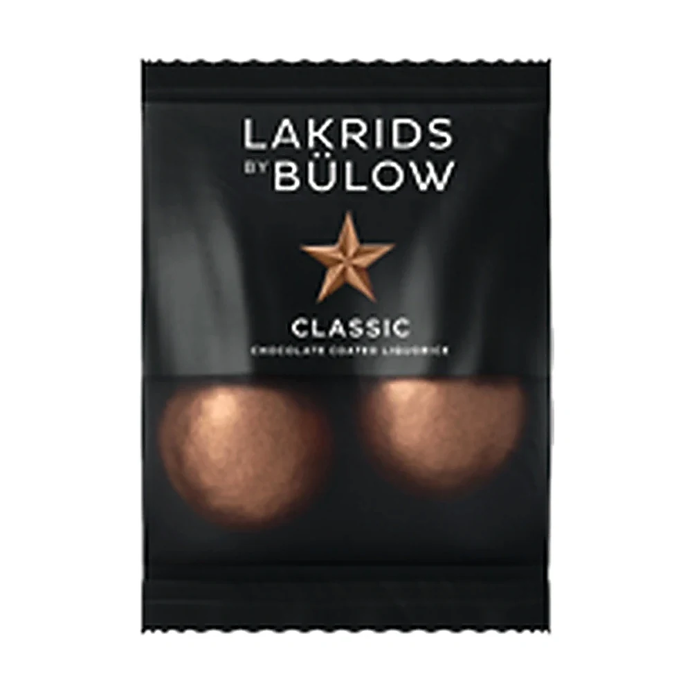 Mini Schoko-Lakritz Classic Caramel Lakrids by Bülow, 250 Minis Lakrids by Bülow Mini Classic Caramel: kupferfarbene Kugeln im Tütchen – Weihnachts-Give-away mit Logo